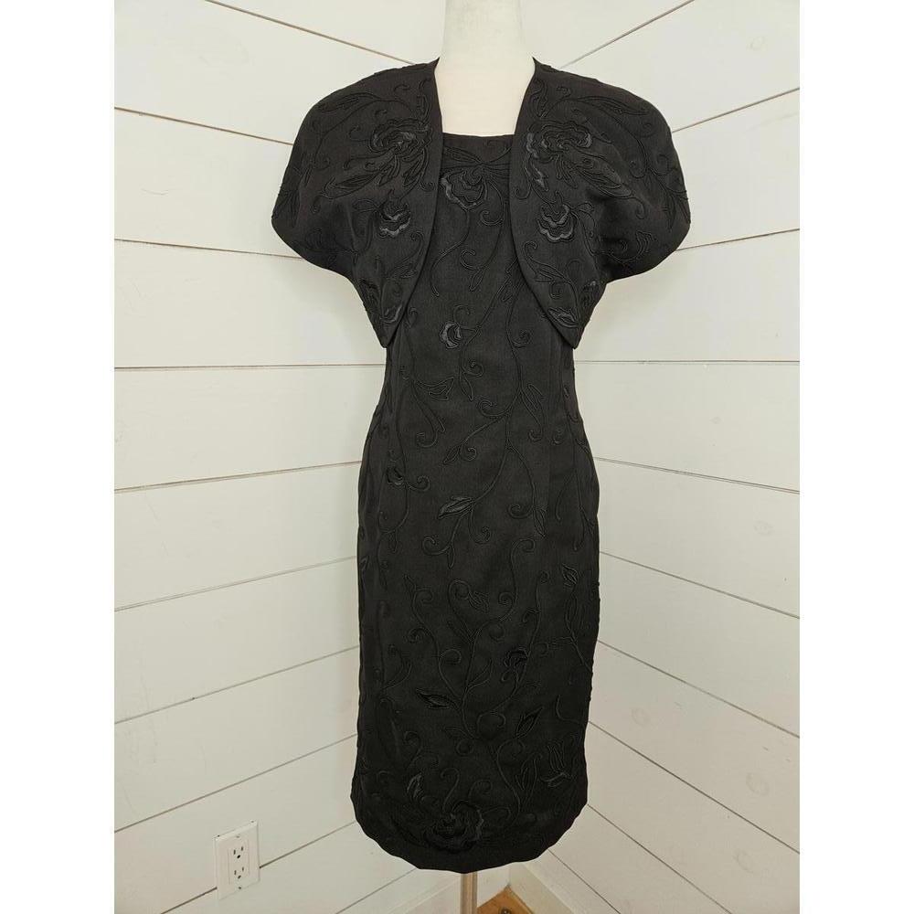 Vintage Marie St. Claire Size 12 black embroidered floral dress and jacket